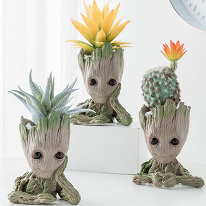 Home Decor Accessories Baby Groot Pen Holder Plants Flower Pot Cute Tree Figurines Miniature Model Desktop Decoration Ornamens